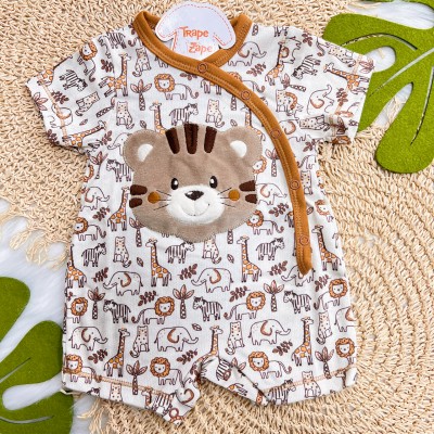 Macacão Curto de Malha - Tigre Baby - Ferrugem